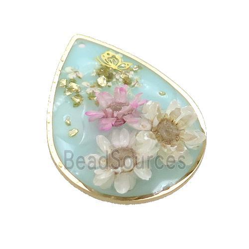 Blue Resin Teardrop Pendant Flower