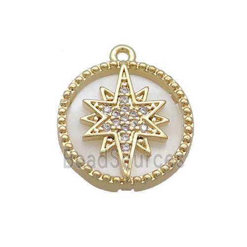 Copper Circle Pendant Pave Shell Northstar Gold Plated