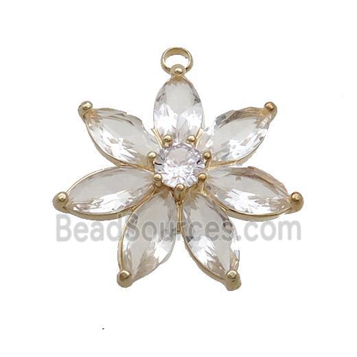 Copper Flower Pendant Pave Crystal Glass Gold Plated