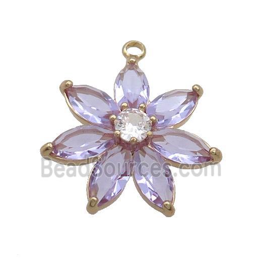 Copper Flower Pendant Pave Puprle Crystal Glass Gold Plated