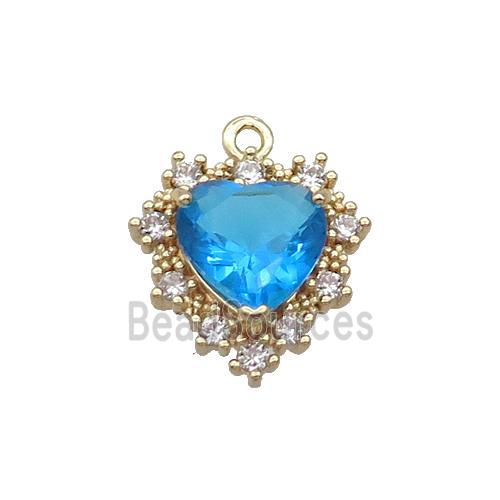 Copper Heart Pendant Pave Blue Crystal Glass Gold Plated