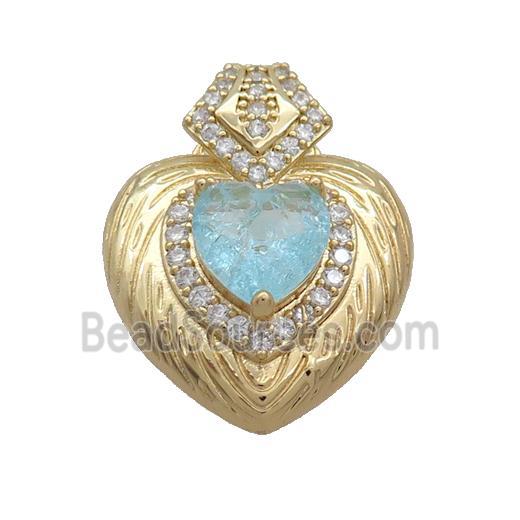 Copper Heart Pendant Pave Blue Crystal Glass Gold Plated