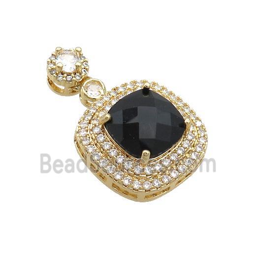 Copper Square Pendant Pave Black Crystal Glass Gold Plated