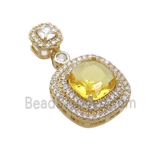 Copper Square Pendant Pave Yellow Crystal Glass Gold Plated