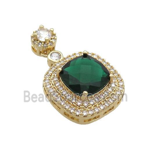 Copper Square Pendant Pave Green Crystal Glass Gold Plated