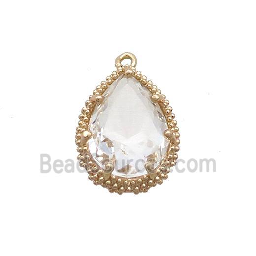 Copper Teardrop Pendant Pave Clear Crystal Glass Gold Plated