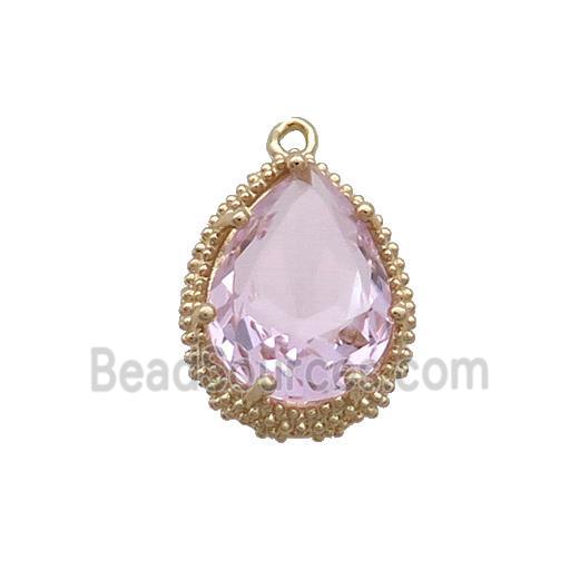 Copper Teardrop Pendant Pave Pink Crystal Glass Gold Plated