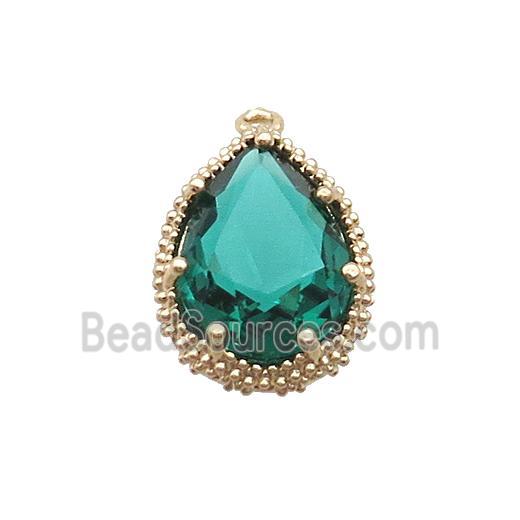 Copper Teardrop Pendant Pave Green Crystal Glass Gold Plated