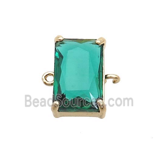 Copper Rectangle Connector Pave Green Crystal Glass Gold Plated