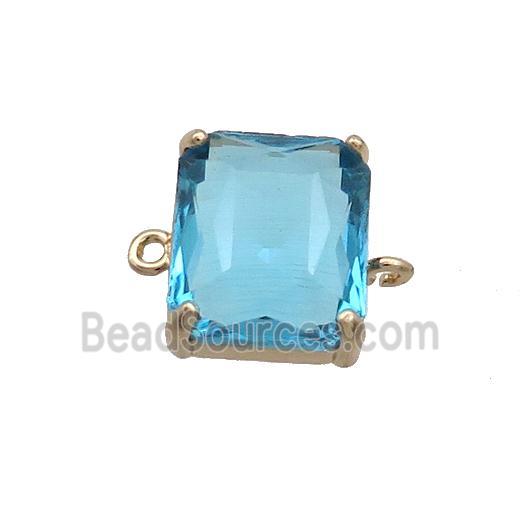 Copper Rectangle Connector Pave Blue Crystal Glass Gold Plated