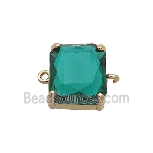 Copper Rectangle Connector Pave Green Crystal Glass Gold Plated