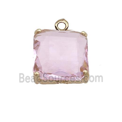 Pink Crystal Glass Square Pendant 