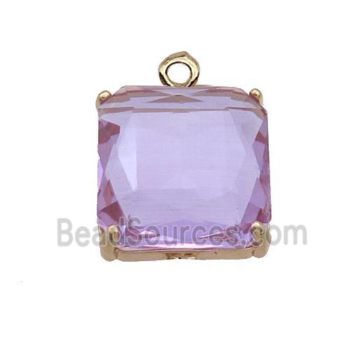 Purple Crystal Glass Square Pendant 