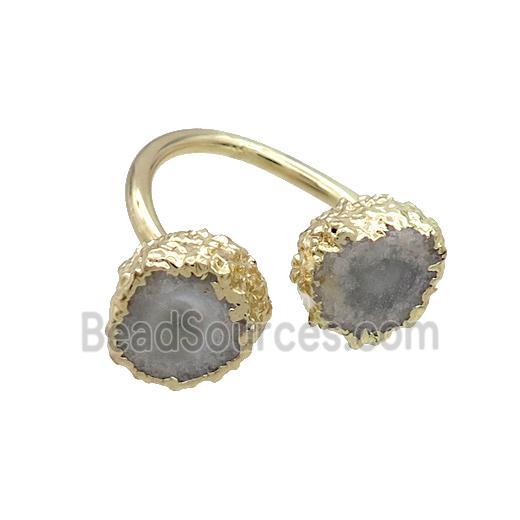 White Quartz Druzy Ring Gold Plated