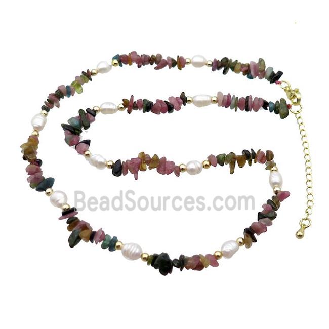 Multicolor Tourmaline Necklace With Pearl