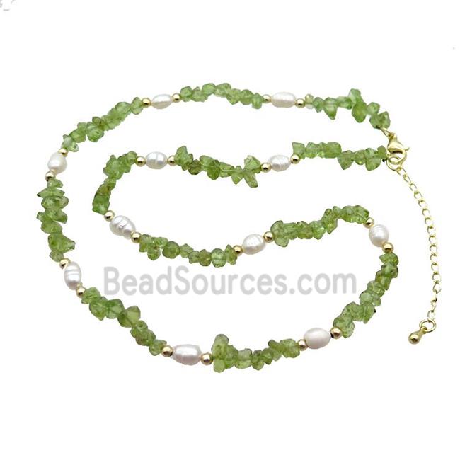 Green Peridot Necklace With Pearl