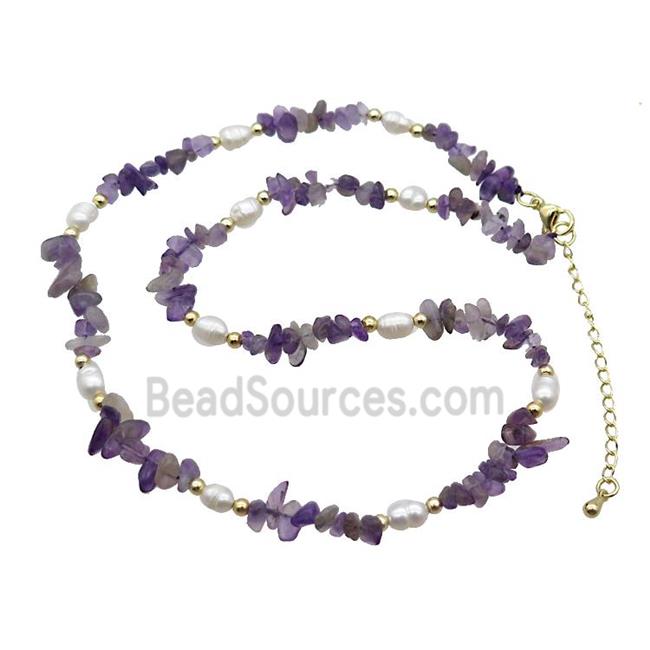 Purple Amethyst Necklace With Pearl