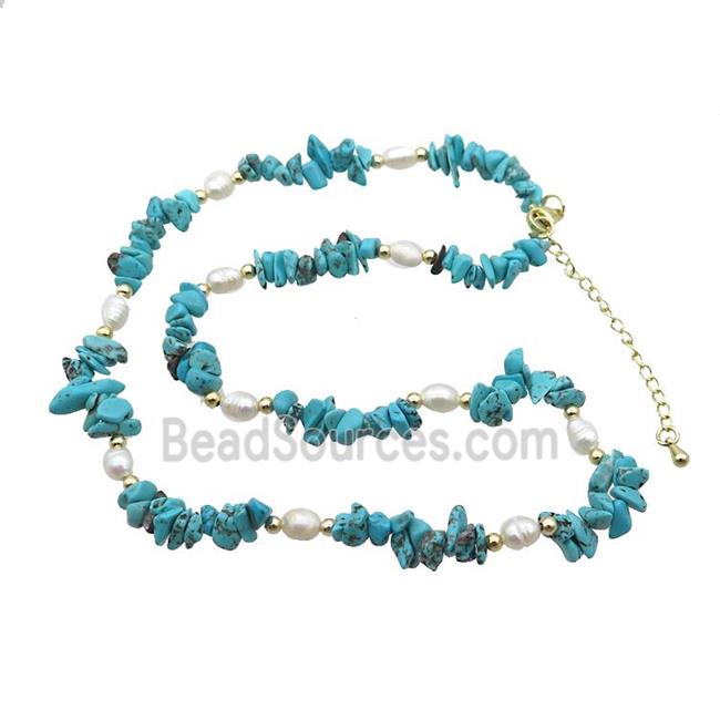 Blue Magnesite Turquoise Necklace With Pearl