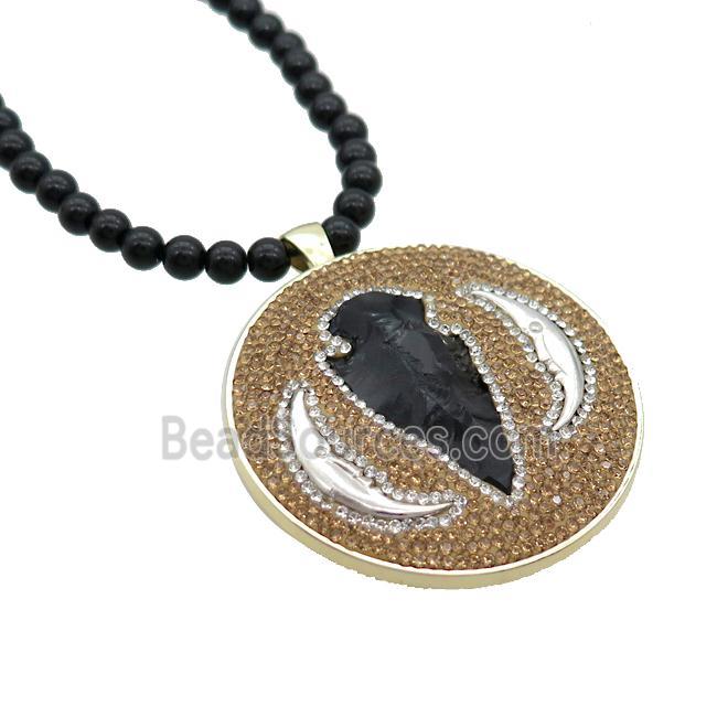 Black Obsidian Necklace Pave Rhinestone Arrowhead