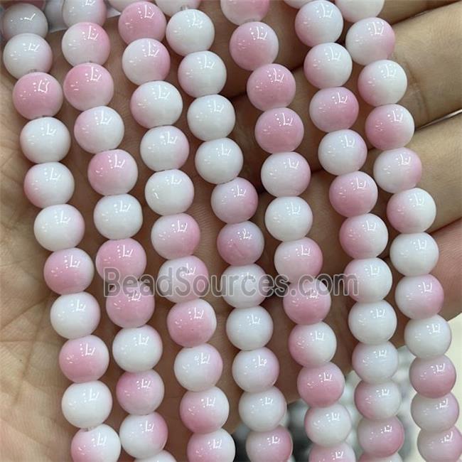 Ceramic Glass Beads Smooth Round Pink