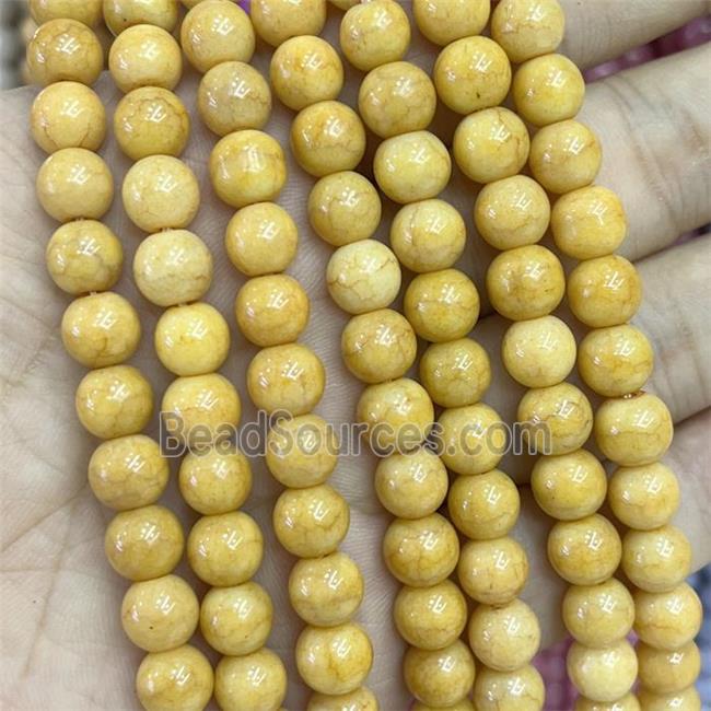 Ceramic Glass Beads Smooth Round Yellow