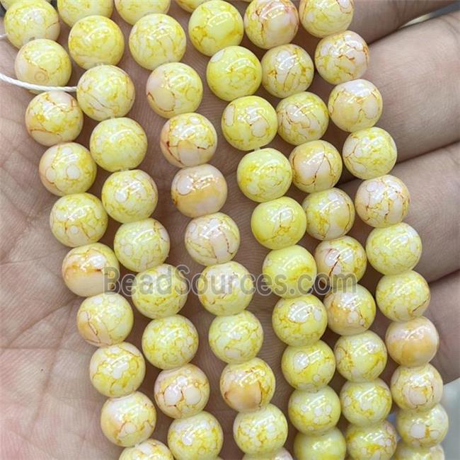 Ceramic Glass Beads Smooth Round Yellow