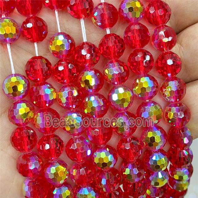 Chinese Crystal Glass Beads Red Electroplated Faceted Round