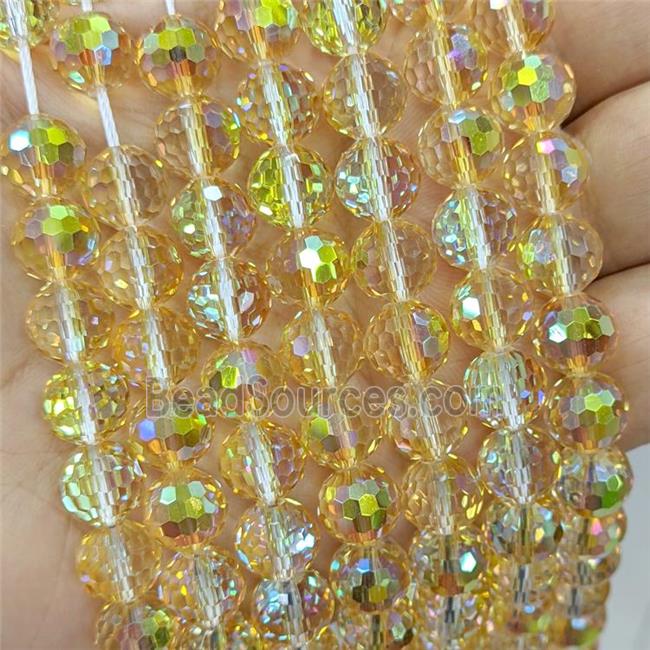 Golden Champagne Chinese Crystal Glass Beads Electroplated Faceted Round