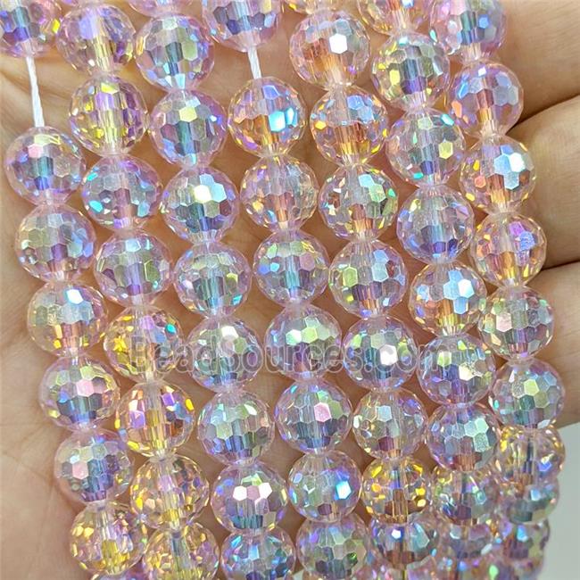 Pink Chinese Crystal Glass Beads Electroplated Faceted Round