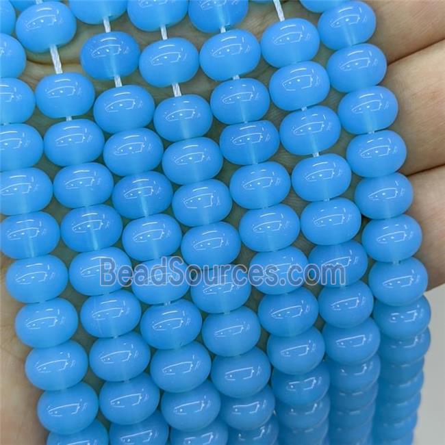 Jadeite Glass Beads Blue Dye Smooth Rondelle