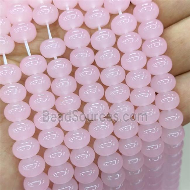 Jadeite Glass Beads Pink Dye Smooth Rondelle