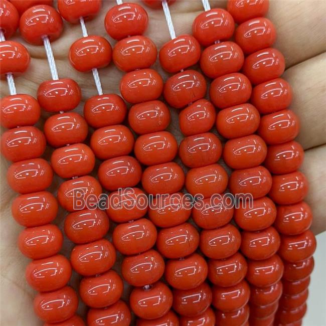 Jadeite Glass Beads Lt.Red Dye Smooth Rondelle