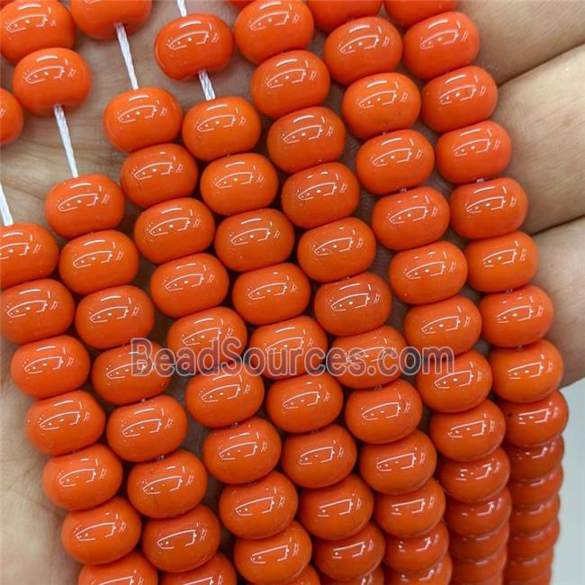 Jadeite Glass Beads OrangeRed Dye Smooth Rondelle