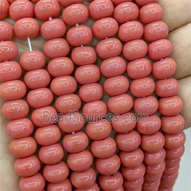 Jadeite Glass Beads Peach Dye Smooth Rondelle