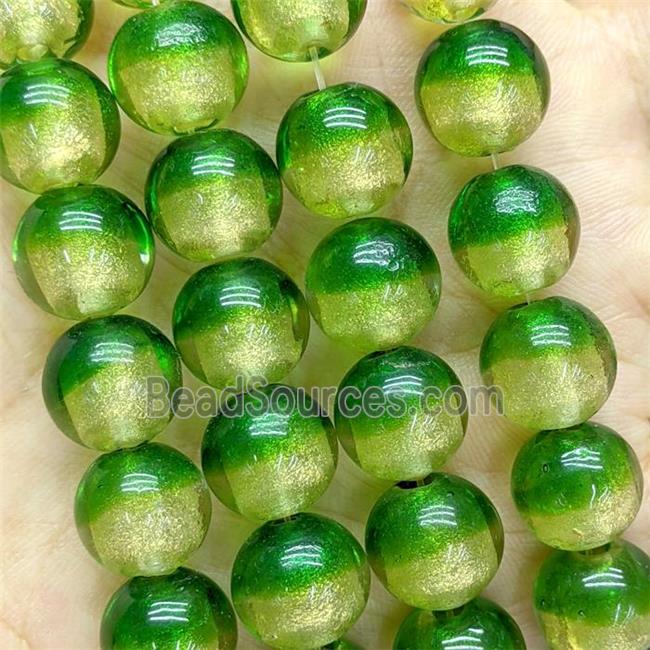 Green Foil Glass Round Beads Smooth