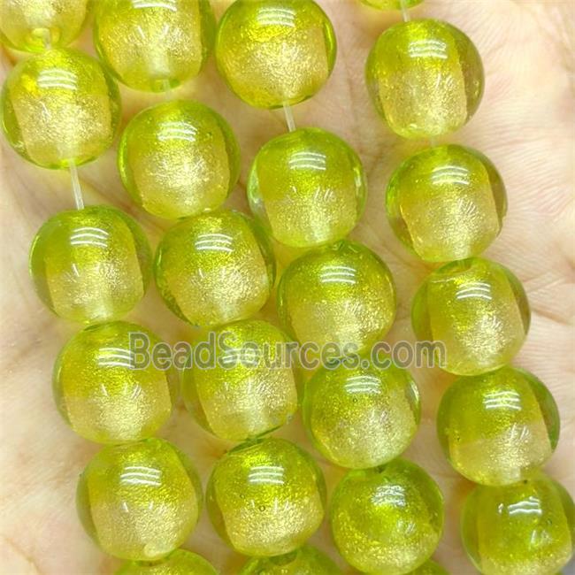 Olive Foil Glass Round Beads Smooth