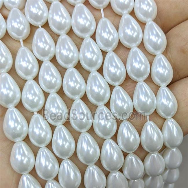 White Pearlized Glass Teardrop Beads