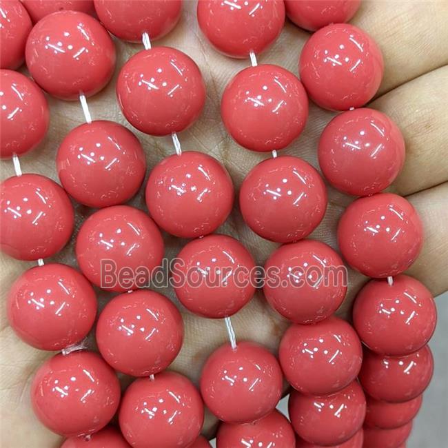 Coralred Lacquered Glass Beads Smooth Round