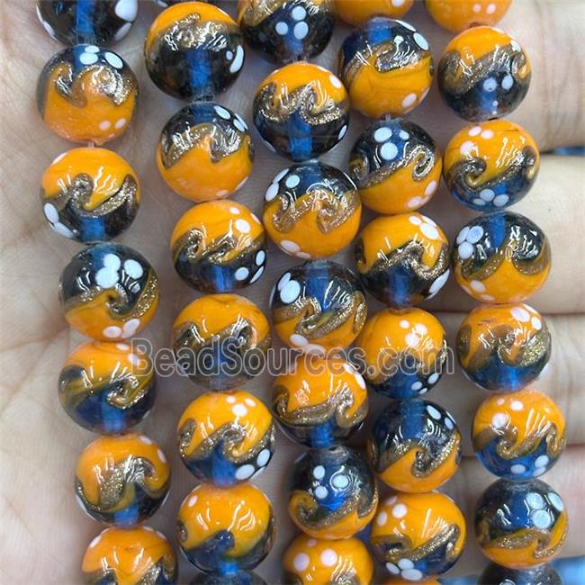 Lampwork Glass Round Beads Smooth Orange