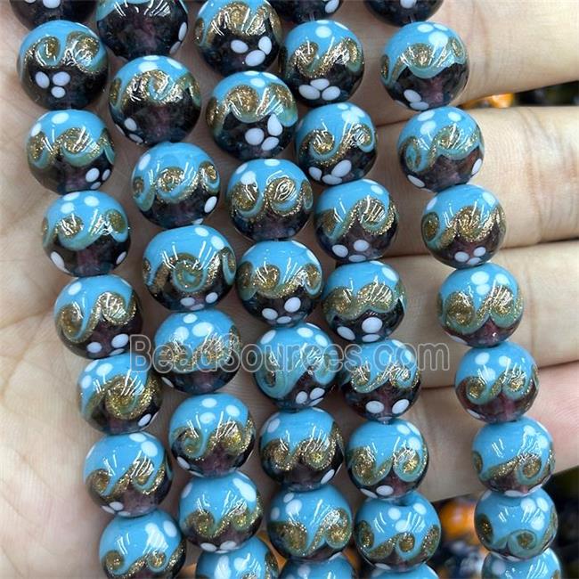 Lampwork Glass Round Beads Blue