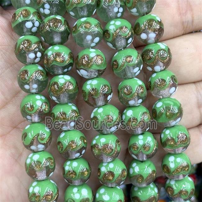 Lampwork Glass Round Beads Green