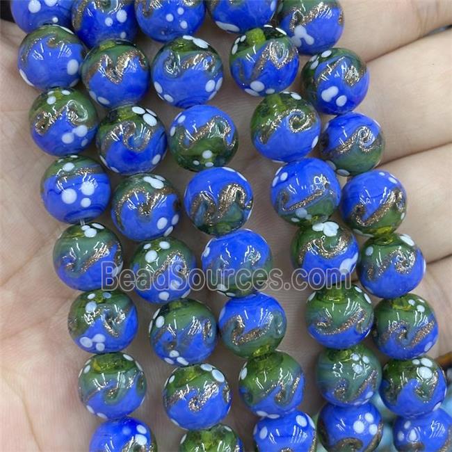 Lampwork Glass Round Beads Royalblue