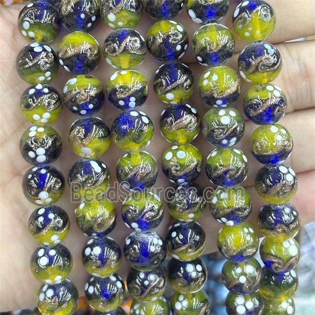 Lampwork Glass Round Beads Olive