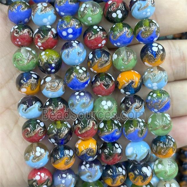 Lampwork Glass Round Beads Smooth Mixed Color