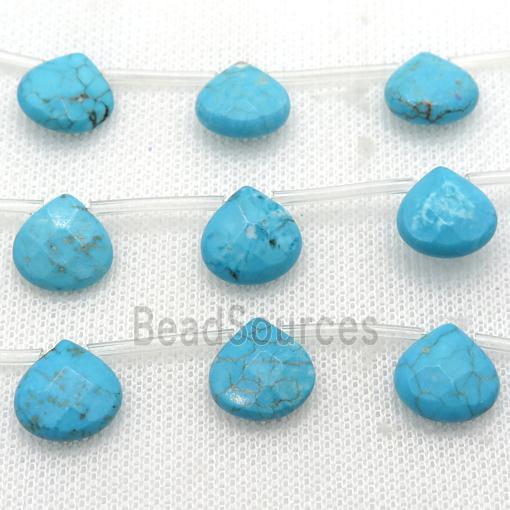 blue Magnesite Turquoise beads, faceted teardrop, topdrilled