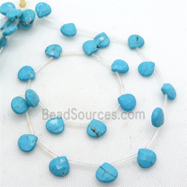 blue Magnesite Turquoise beads, faceted teardrop, topdrilled