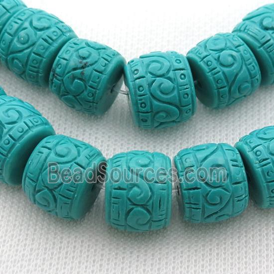 green Sinkiang Turquoise barrel beads, carved