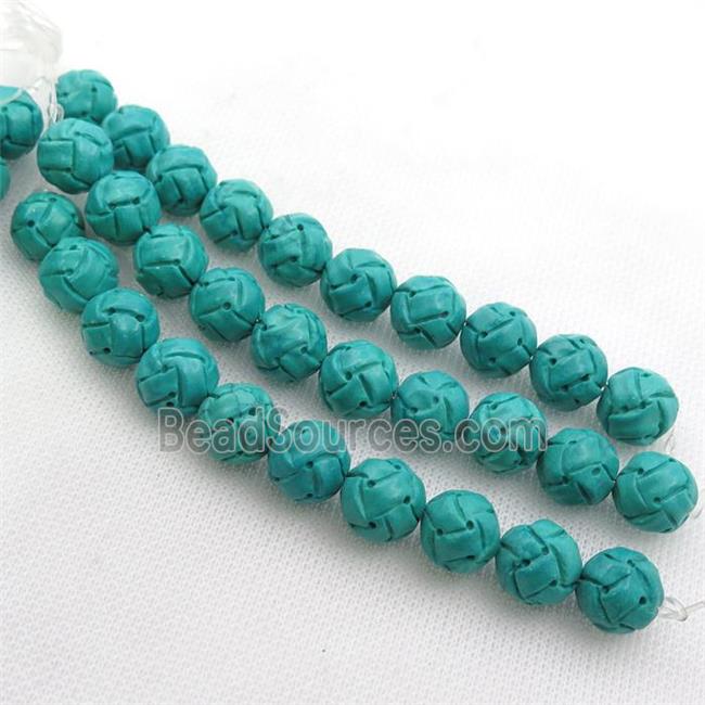 green Sinkiang Turquoise beads, round football, carved