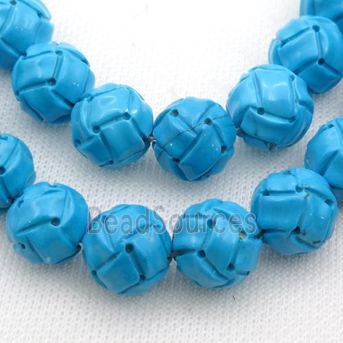 blue Sinkiang Turquoise round beads, football, carved