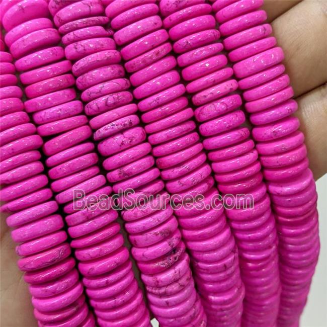 Natural Magnesite Turquoise Heishi Beads Hotpink Dye